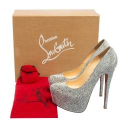 Pre Owned Christian Louboutin Silver Strass Daffodile Platform Pumps Size 37.5