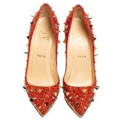 Pre Owned Christian Louboutin Two-Tone Leather Pigalle Plato Strass Potpourri Pumps Size 38.5
