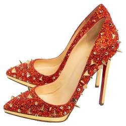 Pre Owned Christian Louboutin Two-Tone Leather Pigalle Plato Strass Potpourri Pumps Size 38.5