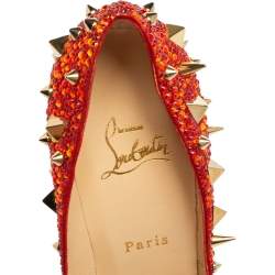 Pre Owned Christian Louboutin Two-Tone Leather Pigalle Plato Strass Potpourri Pumps Size 38.5