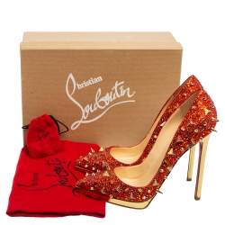 Pre Owned Christian Louboutin Two-Tone Leather Pigalle Plato Strass Potpourri Pumps Size 38.5