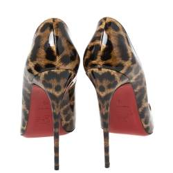 Pre Owned Christian Louboutin Beige/Brown Leopard Print Patent Leather So Kate Pumps Size 40