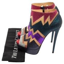 Christian Louboutin Mutlicolor Glitter Ziggy Peep Toe Booties Size 37