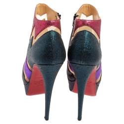 Christian Louboutin Mutlicolor Glitter Ziggy Peep Toe Booties Size 37