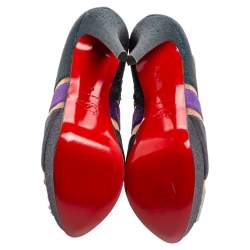 Christian Louboutin Mutlicolor Glitter Ziggy Peep Toe Booties Size 37