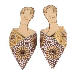 مملوكة مسبقًا Christian Louboutin Multicolor Laser Cut Leather and Suede Royal Mansour Pointed-Toe Flat Mules Size 40