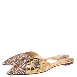 مملوكة مسبقًا Christian Louboutin Multicolor Laser Cut Leather and Suede Royal Mansour Pointed-Toe Flat Mules Size 40
