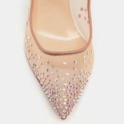 Pre Owned Christian Louboutin Beige Mesh Follies Strass Pumps Size 40