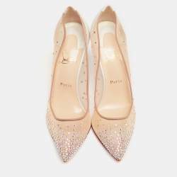 Pre Owned Christian Louboutin Beige Mesh Follies Strass Pumps Size 40
