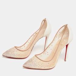 Pre Owned Christian Louboutin Beige Mesh Follies Strass Pumps Size 40