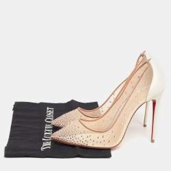 Pre Owned Christian Louboutin Beige Mesh Follies Strass Pumps Size 40