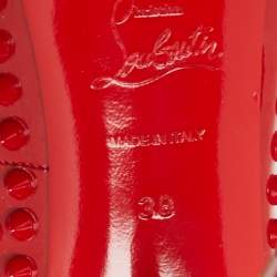 Pre Owned Christian Louboutin Red Patent Leather Pigalle Spikes Platform Pumps Size 38