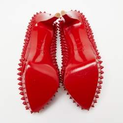 Pre Owned Christian Louboutin Red Patent Leather Pigalle Spikes Platform Pumps Size 38