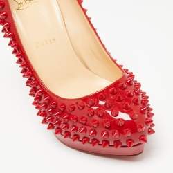 Pre Owned Christian Louboutin Red Patent Leather Pigalle Spikes Platform Pumps Size 38
