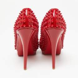 Pre Owned Christian Louboutin Red Patent Leather Pigalle Spikes Platform Pumps Size 38