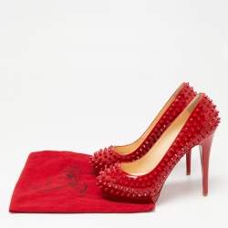 Pre Owned Christian Louboutin Red Patent Leather Pigalle Spikes Platform Pumps Size 38