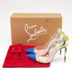 Pre Owned Christian Louboutin Multicolor PVC, Snakeskin And Patent Leather Pointed Toe Pumps Size 36