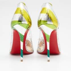 Pre Owned Christian Louboutin Multicolor PVC, Snakeskin And Patent Leather Pointed Toe Pumps Size 36