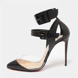 Pre Owned Christian Louboutin Black Leather and PVC Multimiss Pumps Size 37.5