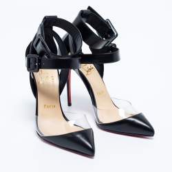 Pre Owned Christian Louboutin Black Leather and PVC Multimiss Pumps Size 36.5