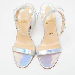 Christian Louboutin Multicolor Iridescent Leather and PVC Ankle-Strap Sandals Size 39