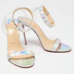 Christian Louboutin Multicolor Iridescent Leather and PVC Ankle-Strap Sandals Size 39