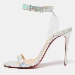 Christian Louboutin Multicolor Iridescent Leather and PVC Ankle-Strap Sandals Size 39