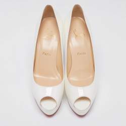 Pre Owned Christian Louboutin White Patent Leather Lady Peep Platform Pumps Size 39