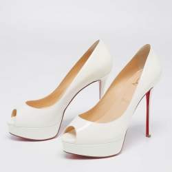 Pre Owned Christian Louboutin White Patent Leather Lady Peep Platform Pumps Size 39