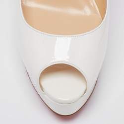 Pre Owned Christian Louboutin White Patent Leather Lady Peep Platform Pumps Size 39