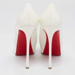 Pre Owned Christian Louboutin White Patent Leather Lady Peep Platform Pumps Size 39