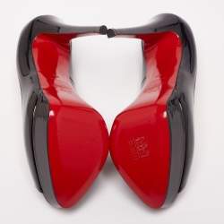 Pre Owned حذاء كعب عالي كريستيان لوبوتان ليدي جلد أسود لامع مقدمة مفتوحة نعل سميك مقاس 39