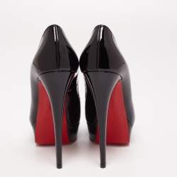 Pre Owned حذاء كعب عالي كريستيان لوبوتان ليدي جلد أسود لامع مقدمة مفتوحة نعل سميك مقاس 39