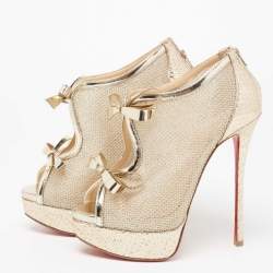 Pre Owned حذاء بوت كريستيان لوبوتان إمبرالاتا شبكة وجلد مصفح ذهبي مقاس 35