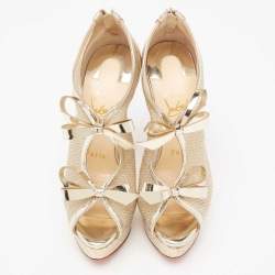 Pre Owned حذاء بوت كريستيان لوبوتان إمبرالاتا شبكة وجلد مصفح ذهبي مقاس 35