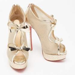 Pre Owned حذاء بوت كريستيان لوبوتان إمبرالاتا شبكة وجلد مصفح ذهبي مقاس 35