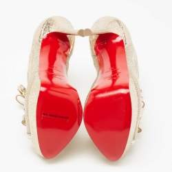 Pre Owned حذاء بوت كريستيان لوبوتان إمبرالاتا شبكة وجلد مصفح ذهبي مقاس 35