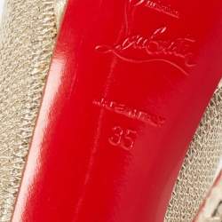 Pre Owned حذاء بوت كريستيان لوبوتان إمبرالاتا شبكة وجلد مصفح ذهبي مقاس 35