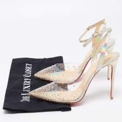 مملوكة مسبقًا Christian Louboutin Multicolor Iridescent Leather and PVC Spikaqueen Ankle-Strap Pumps Size 39