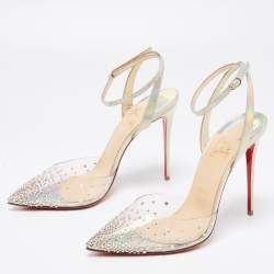 مملوكة مسبقًا Christian Louboutin Multicolor Iridescent Leather and PVC Spikaqueen Ankle-Strap Pumps Size 39