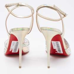 مملوكة مسبقًا Christian Louboutin Multicolor Iridescent Leather and PVC Spikaqueen Ankle-Strap Pumps Size 39