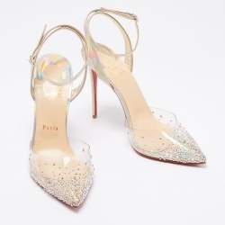 مملوكة مسبقًا Christian Louboutin Multicolor Iridescent Leather and PVC Spikaqueen Ankle-Strap Pumps Size 39