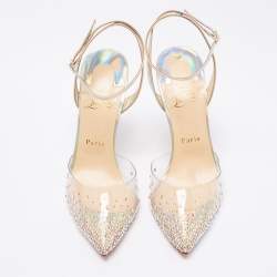مملوكة مسبقًا Christian Louboutin Multicolor Iridescent Leather and PVC Spikaqueen Ankle-Strap Pumps Size 39