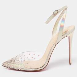 مملوكة مسبقًا Christian Louboutin Multicolor Iridescent Leather and PVC Spikaqueen Ankle-Strap Pumps Size 39