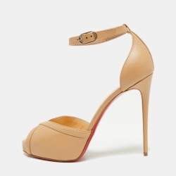 Pre Owned صندل كريستيان لوبوتان فيري كاثي جلد بيج بحزام كاحل مقاس 40