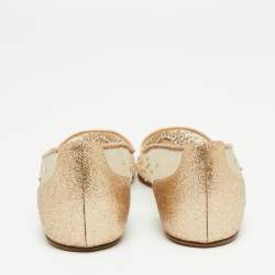 Pre Owned Christian Louboutin Beige Mesh and Leather Body Strass Ballet Flats Size 35.5