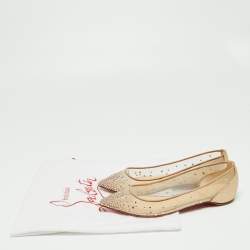Pre Owned Christian Louboutin Beige Mesh and Leather Body Strass Ballet Flats Size 35.5