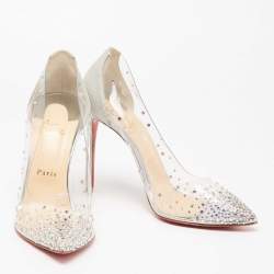 Pre Owned Christian Louboutin Silver Glitter and PVC Strass Degrastrassista Pointed-Toe Pumps Size 40.5