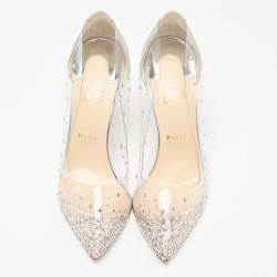 Pre Owned Christian Louboutin Silver Glitter and PVC Strass Degrastrassista Pointed-Toe Pumps Size 40.5