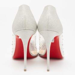 Pre Owned Christian Louboutin Silver Glitter and PVC Strass Degrastrassista Pointed-Toe Pumps Size 40.5